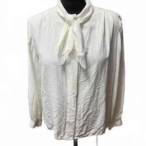 Vintage Norton McNaughton Cream Long Sleeve Blouse with Neck Tie size 16